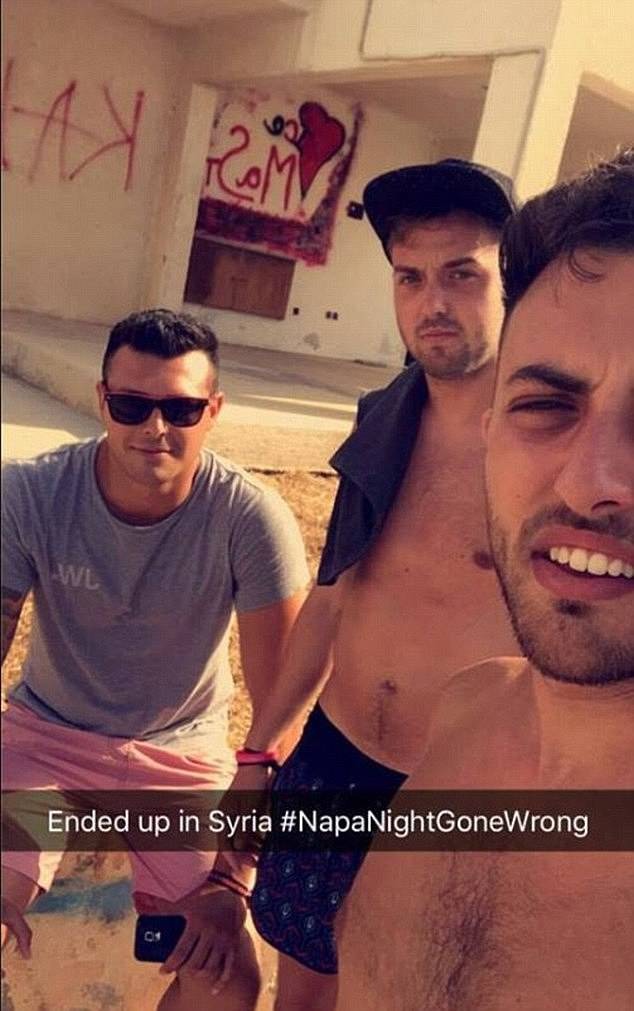 Hoax: British partygoers Lewis Ellis, Alex McCormick, and James Wallman, claimed to have found themselves in Syria after getting on the wrong boat following a night out in Cyprus